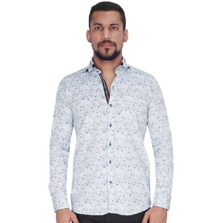                       White with Navy Grey Print Shirt By Corporate Club                                              