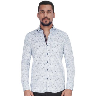                       White with Navy Grey Print Shirt By Corporate Club.                                              
