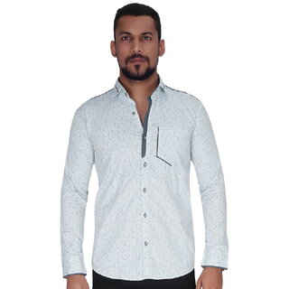                       White with Grey  Black Print Shirt By Corporate Club                                              