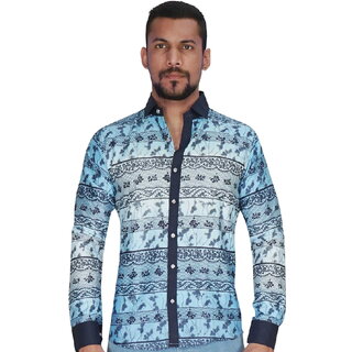                       Panel Print Design in Sky Blue  Navy Color Shirt By Corporate Club.                                              