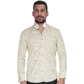                       Khaki with Navy  Rust Print with Chinese Collar Shirt By Corporate Club.                                              