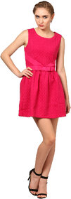 ELYWOMEN Viscose Sleeveless  Pink Baby Doll Dress