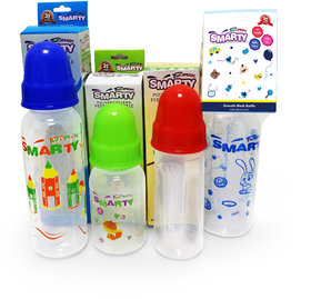 Combo Set of 4 Baby Feeding Bottle 150ml Plain, 150ml Round Plain, 250ml  Print and 250ml Spoon Feeding Bottle