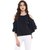 Klick2Style Casual 3/4th Sleeve with Slit  Cold Shoulder Solid Women's Top Black