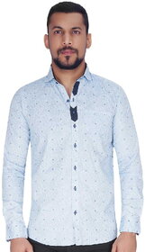 Wood Printed Design on White with Blue Design Shirt By Corporate Club