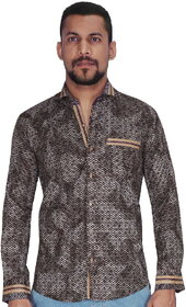 Brown with White Print Shirt By Corporate Club