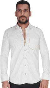 White with Brown Print Shirt By Corporate Club
