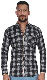 Black with White Over Checks Print Shirt By Corporate Club