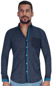Black Groung with Blue Dot Print Shirt By Corporate Club