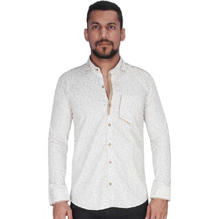 White with Brown Print Shirt By Corporate Club