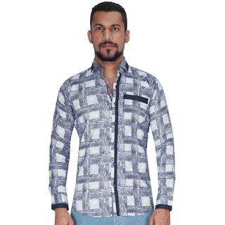                       Navy and White Print Checks Shirt By Corporate Club.                                              
