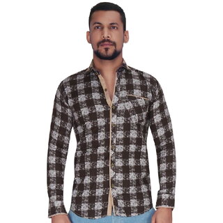                       Brown with White Over Checks Print Shirt By Corporate Club                                              