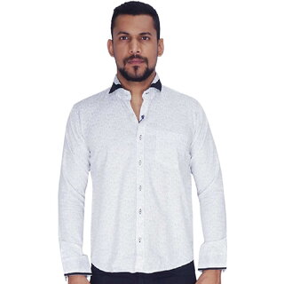                       White with Black  Grey Print Shirt By Corporate Club                                              