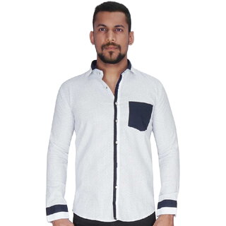                       White Ground with Black Dot Print Shirt By Corporate Club.                                              