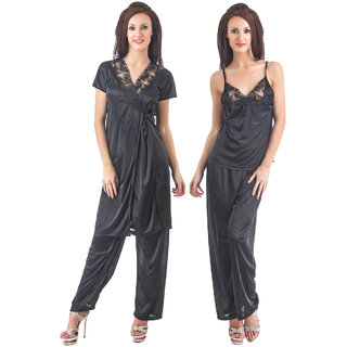 Fasense satin nightwear 3pc top and pajama with robe night suit for women DP090