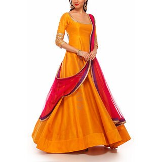 Buy Fabrica shoppers designer YELLOW(maza) Bangalore silk Anarkali suit ...