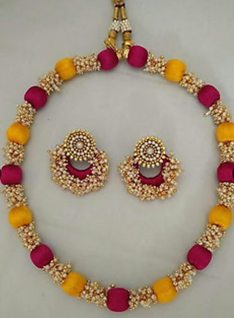 Bridal silk thread hot sale jewellery set