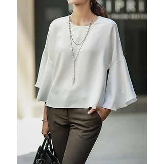 Buy Rimsha white turtle neck regular fit top Online @ ₹499 from ShopClues