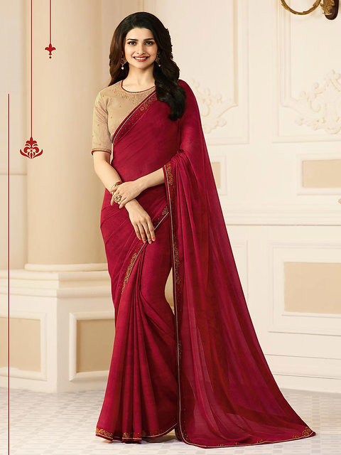 Maroon Checks Embroidered Gharchola Saree in Silk with Contrast Border and  Pallu