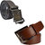 Sunshopping men's brown leatherite needle pin point buckle with brown leatherite auto lock buckle belts combo (Pack of two)