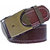 Sunshopping men's brown leatherite needle pin point buckle with brown leatherite auto lock buckle belts combo (Pack of two)