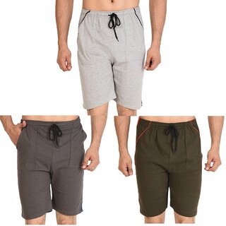 Combo of 3 Shorts ( Brown, Grey, Green ) Adjustable Size for 30 - 32 - 34 - 36
