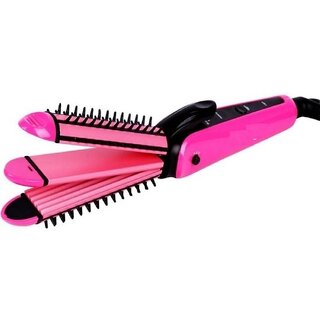 3 in 1 Electric Hair Styler - Hair Straightener, Hair Curler and Hair Crimper in one - 8890 (Pink)