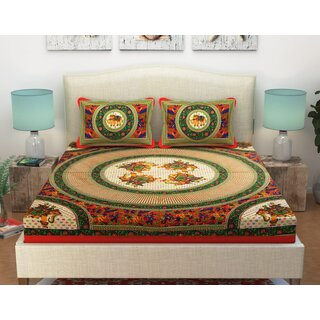 Style Maniac jaipuri Design Double Cotton Bedsheet with 2 Pillow Covers