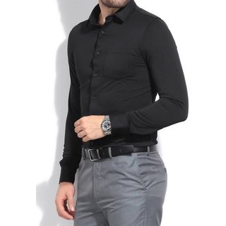 black shirt grey pants men