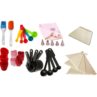 COMBO OF SILICONE SPATULLA BRUSH ICING BAG NOZZLE MEASURIN CUP SPOON SCRAPPER TRIANGLE MUFFIN