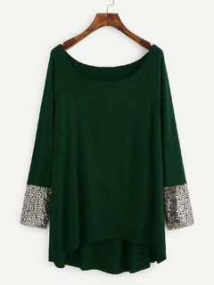 Westrobe Women Teal Green Contrast Sequin Cuff Top Westrobe Women Teal Green Contrast Sequin Cuff Top