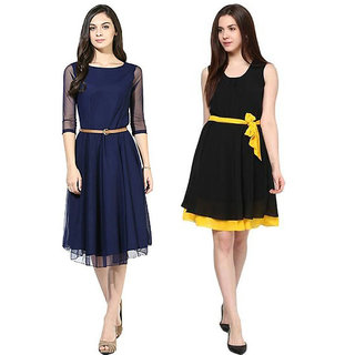 Black and yellow combination dress deals