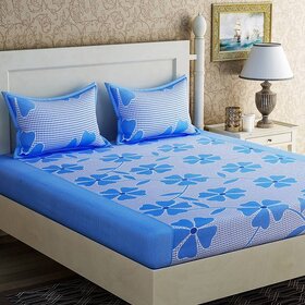 3 D Double Cotton Bedsheet (1 Double Bedsheet 2 PillowCover)(Bedsheet LXW 90X90 Inches)