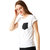 Women's White Round Neck Short Sleeve Cotton Solid Polka Dot Patch Pocket T-Shirt