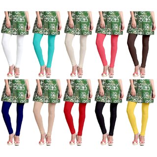                       Omikka Stylish Women's Popular 160 GSM Stretch Bio-Wash Churidar Leggings - Regular and 20+ Best Selling Colors Pack of 10 (Free Size)                                              