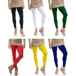 Omikka Stylish Women's Popular 160 GSM Stretch Bio-Wash Ankle Length Leggings - Regular and 20+ Best Selling Colors Pack of 6 (Free Size)