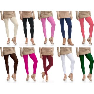                       Omikka Stylish Women's Popular 160 GSM Stretch Bio-Wash Ankle Length Leggings - Regular and 20+ Best Selling Colors Pack of 10 (Free Size)                                              