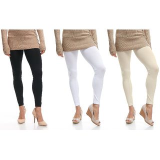 Omikka Stylish Women's Popular 160 GSM Stretch Bio-Wash Ankle Length Leggings - Regular and 20+ Best Selling Colors Pack of 3 (Free Size)