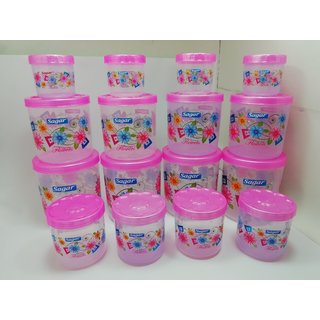 Sagar Airtight With Twister Plastic Containers Set of 16 PCS (2400ml 1600ml 800ml 400ml) Pink
