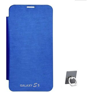 TBZ Flip Cover Case for Samsung Galaxy S5 with Mobile Ring Holder -Blue