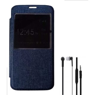 TBZ Window Flip Cover Case for Samsung Galaxy S5 with Earphone -Blue