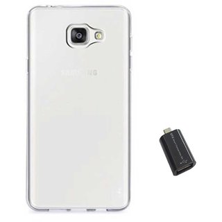 TBZ Transparent Silicon Soft TPU Slim Back Case Cover for Samsung Galaxy On7 Prime with Micro USB OTG Connector Adapter
