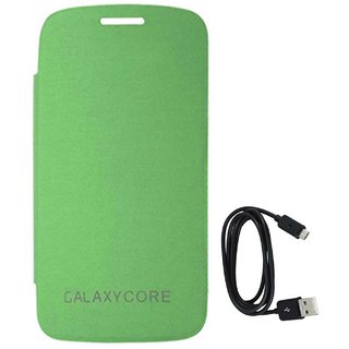 TBZ Flip Cover Case for Samsung Galaxy Core I8260 with Data Cable -Green