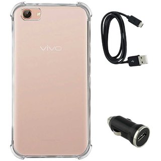 TBZ Transparent Bumper Corner TPU Case Cover for Vivo Y71 with Car Charger and Data Cable