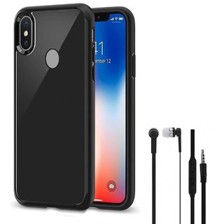 TBZ Transparent Hard Back with Soft Bumper Case Cover for Vivo V9 with Earphone - Black