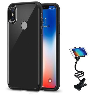 TBZ Transparent Hard Back with Soft Bumper Case Cover for Vivo V9 with Flexible Tablet/Phone Holder Lazy Stand - Black