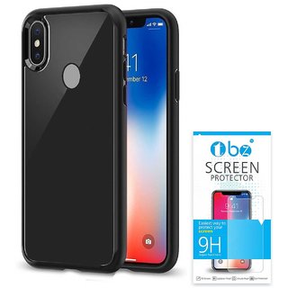 TBZ Transparent Hard Back with Soft Bumper Case Cover for Vivo V9 with Tempered Screen Guard - Black
