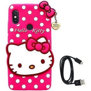 TBZ Cute Hello Kitty Soft Rubber Silicone Back Case Cover for Vivo V9 with Data Cable -Magenta