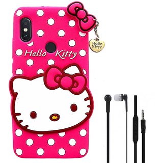 TBZ Cute Hello Kitty Soft Rubber Silicone Back Case Cover for Vivo V9 with Earphone -Magenta