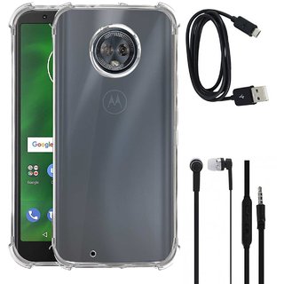 TBZ Transparent Bumper Corner TPU Case Cover for Motorola Moto G6 Play with Earphone and Data Cable